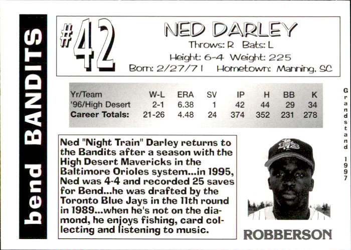 1997 Bend Bandits Grandstand #4 Ned Darley back image
