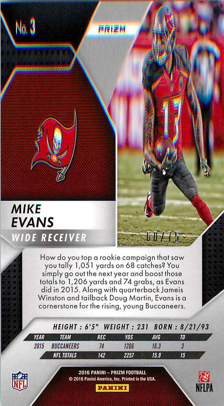 2016 Panini Prizm Prizms Red Crystals #3 Mike Evans back image