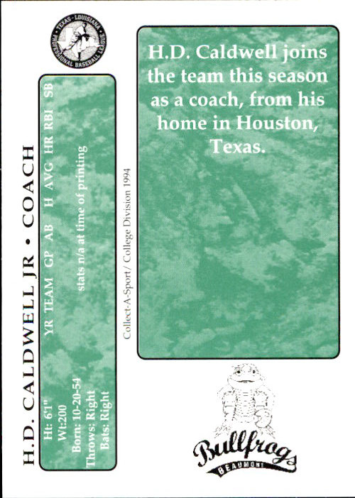 1994 Beaumont Bullfrogs Collect A Sport 4 H.D. Caldwell Jr. CO