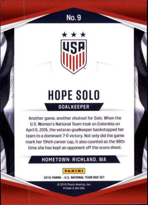 2016 Panini USA Soccer Holofoil #9 Hope Solo back image