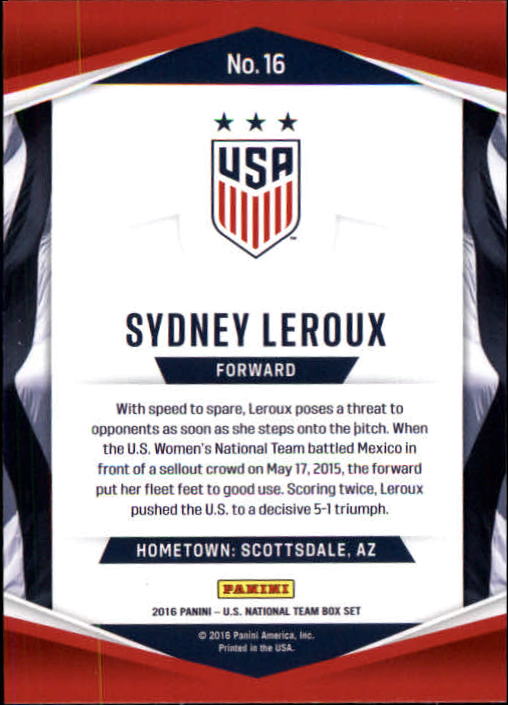 Soccer Pro 2016 Panini USA Soccer #16 Sydney Leroux NM-MT+