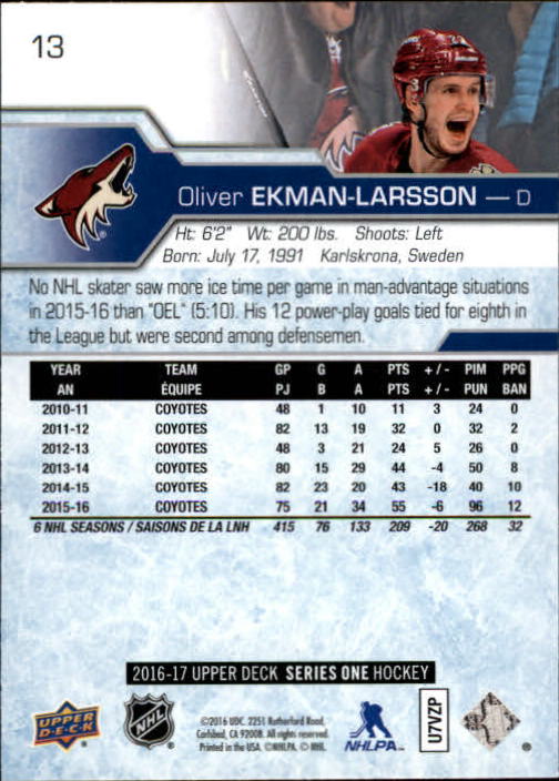 2016-17 Upper Deck #13 Oliver Ekman-Larsson