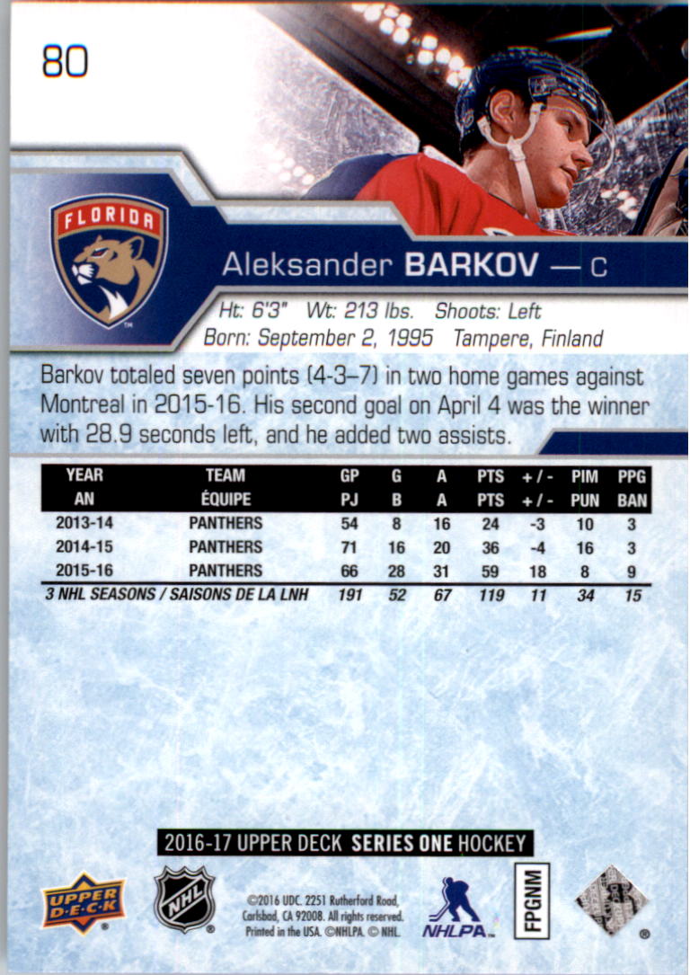 2016-17 Upper Deck #80 Aleksander Barkov back image
