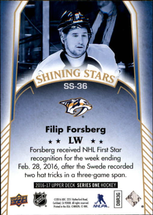 2016-17 Upper Deck Shining Stars #SS36 Filip Forsberg back image