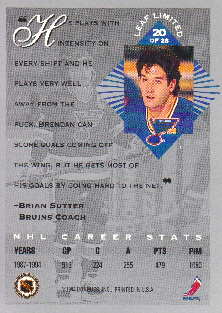1994-95 Leaf Leaf Limited Inserts #20 Brendan Shanahan back image