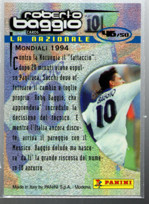 1999 Panini Roberto Baggio Cards - La Nazionale Roberto Baggio #44