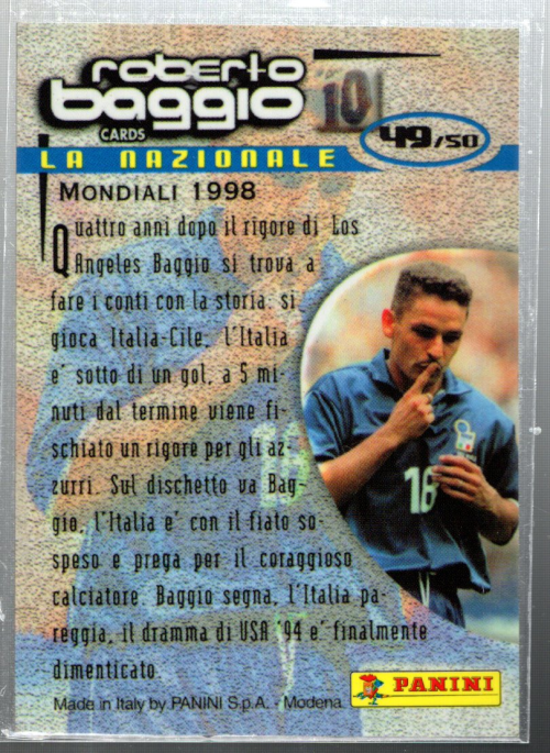 1999 Panini Roberto Baggio Cards - La Nazionale Roberto Baggio #50