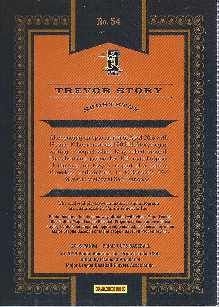 2016 Prime Cuts Bronze #54 Trevor Story JSY AU/49 back image