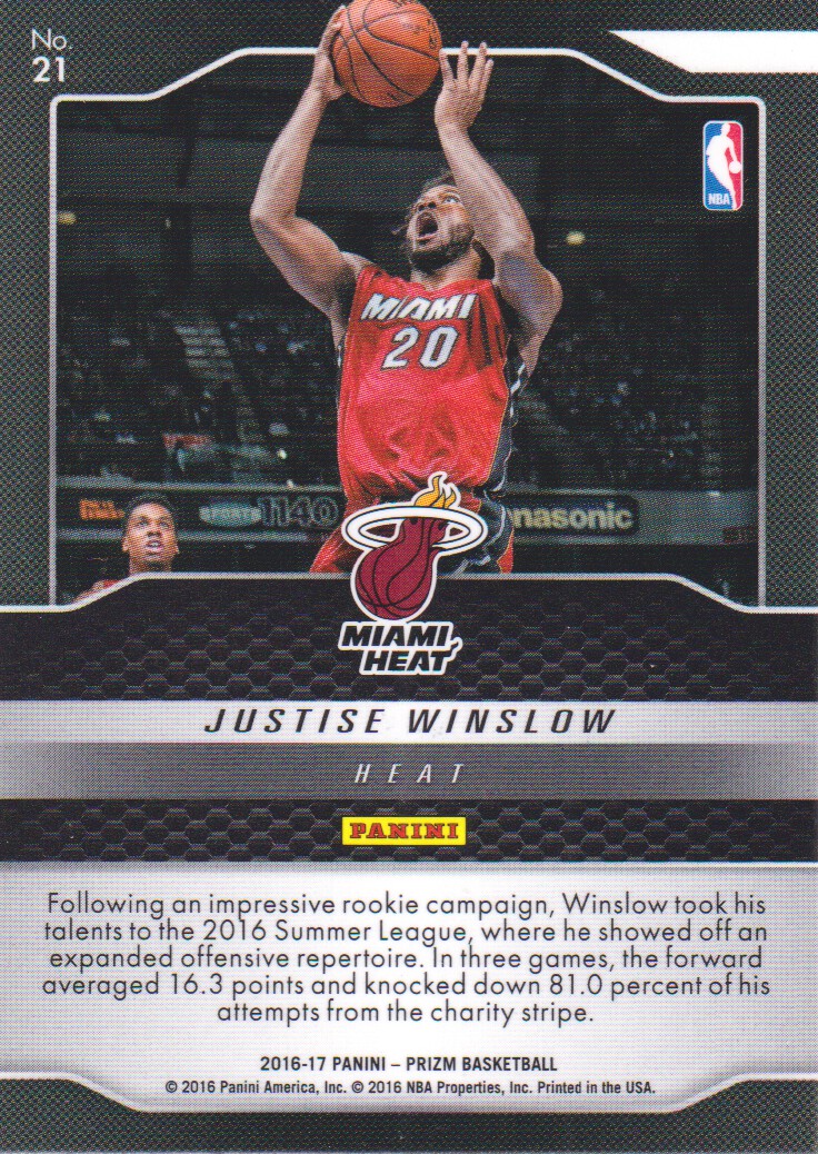 2016-17 Panini Prizm Sky's the Limit #21 Justise Winslow back image