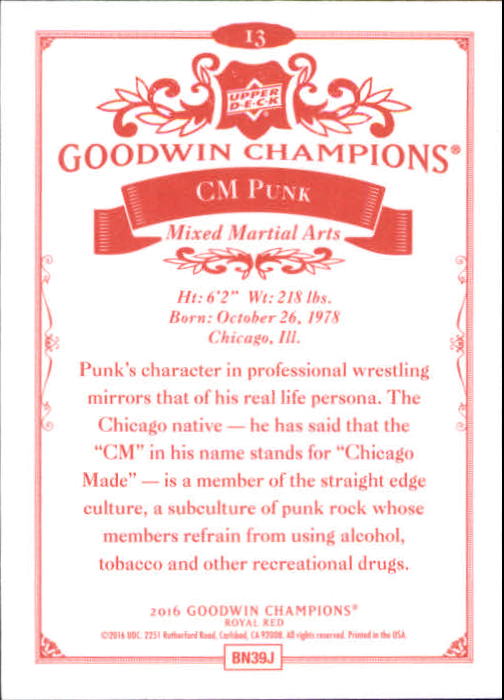 2016 Upper Deck Goodwin Champions Royal Red #13 CM Punk back image