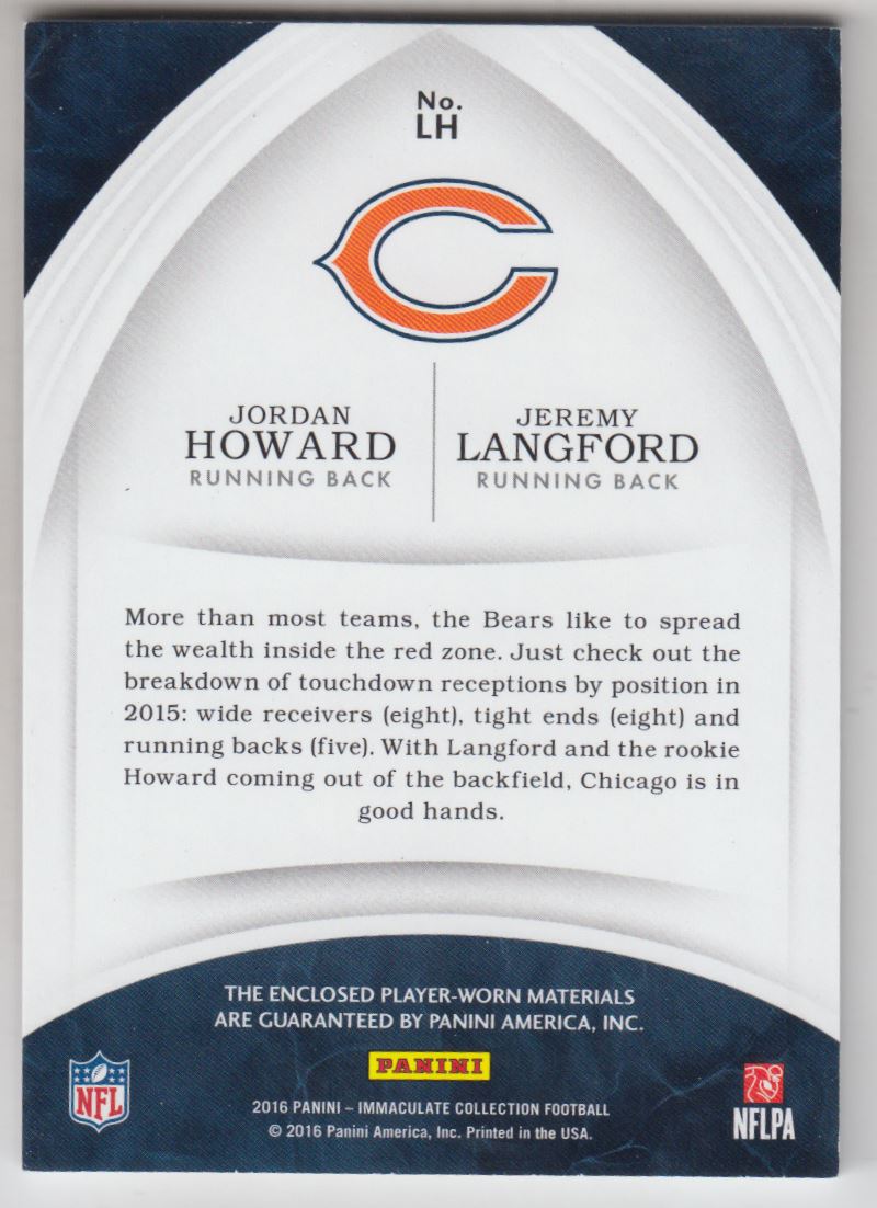 2016 Immaculate Collection Dual Jerseys #23 Jeremy Langford/Jordan Howard/49