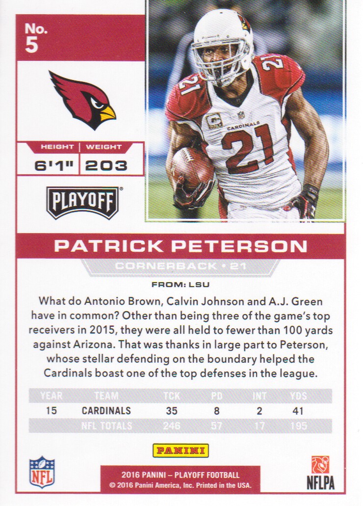 2016 Playoff #5 Patrick Peterson back image