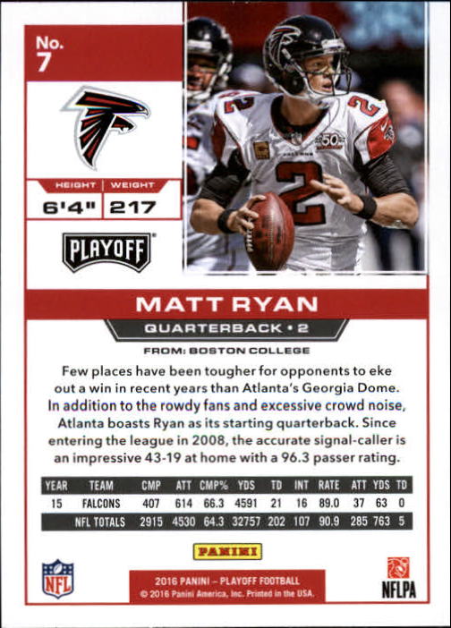 2016 Playoff #7 Matt Ryan back image