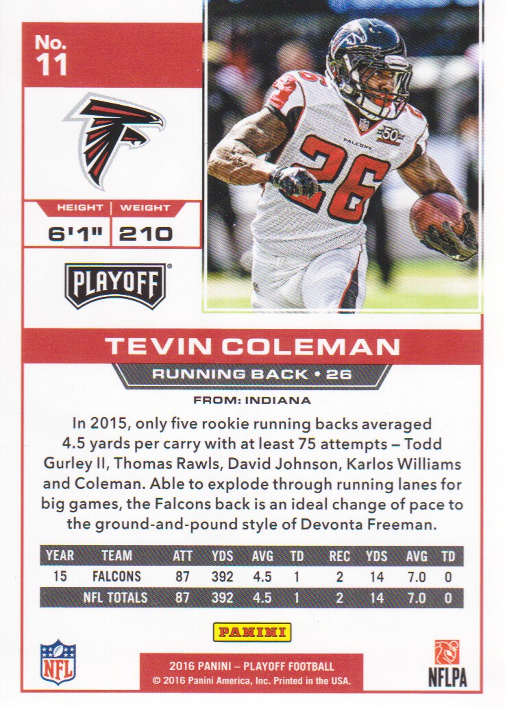 2016 Playoff #11 Tevin Coleman back image