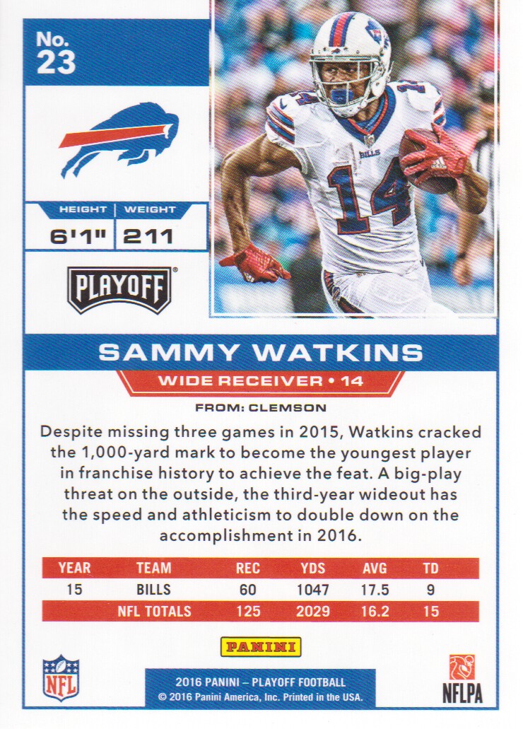 2016 Playoff #23 Sammy Watkins back image