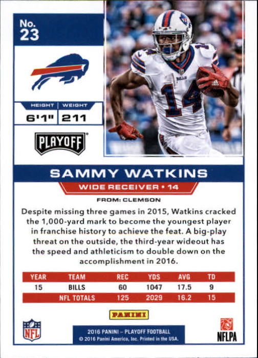 2016 Playoff #23 Sammy Watkins back image