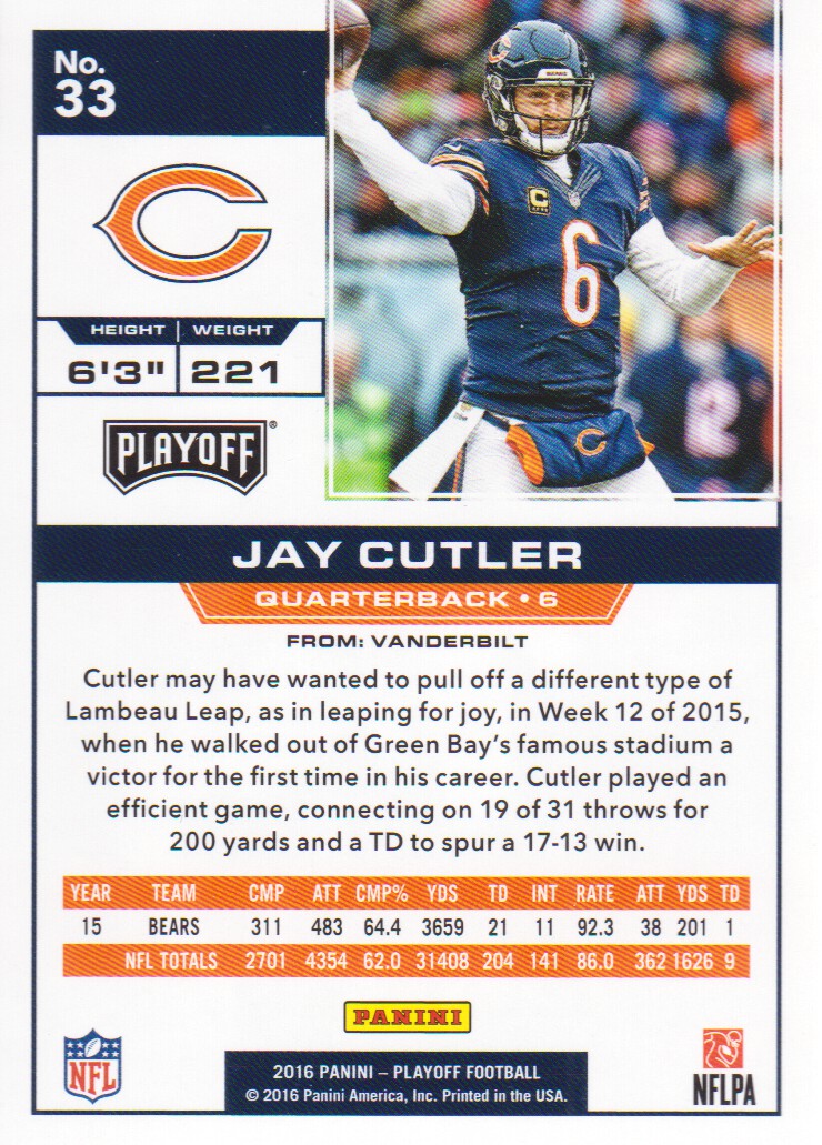 2016 Playoff #33 Jay Cutler back image