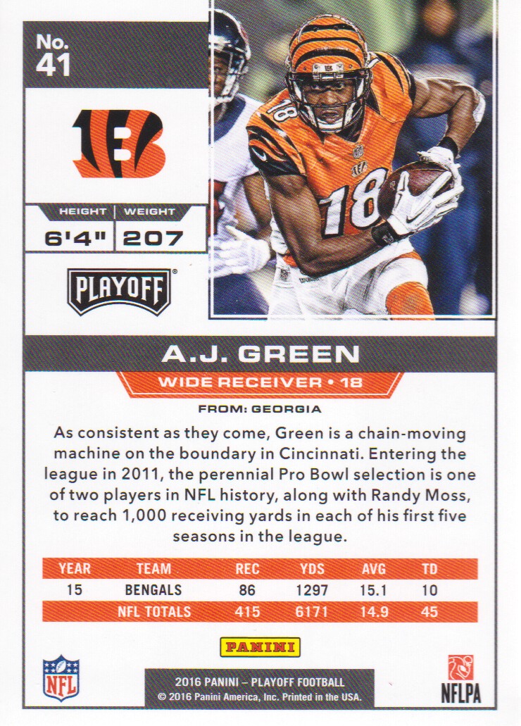 2016 Playoff #41 A.J. Green back image