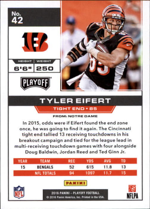 2016 Playoff #42 Tyler Eifert back image