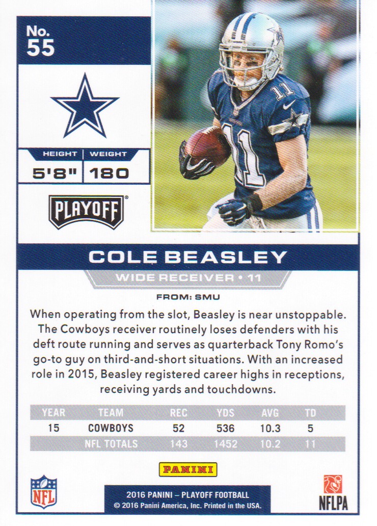 2016 Playoff #55 Cole Beasley back image