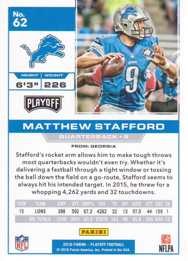 2016 Playoff #62 Matthew Stafford back image