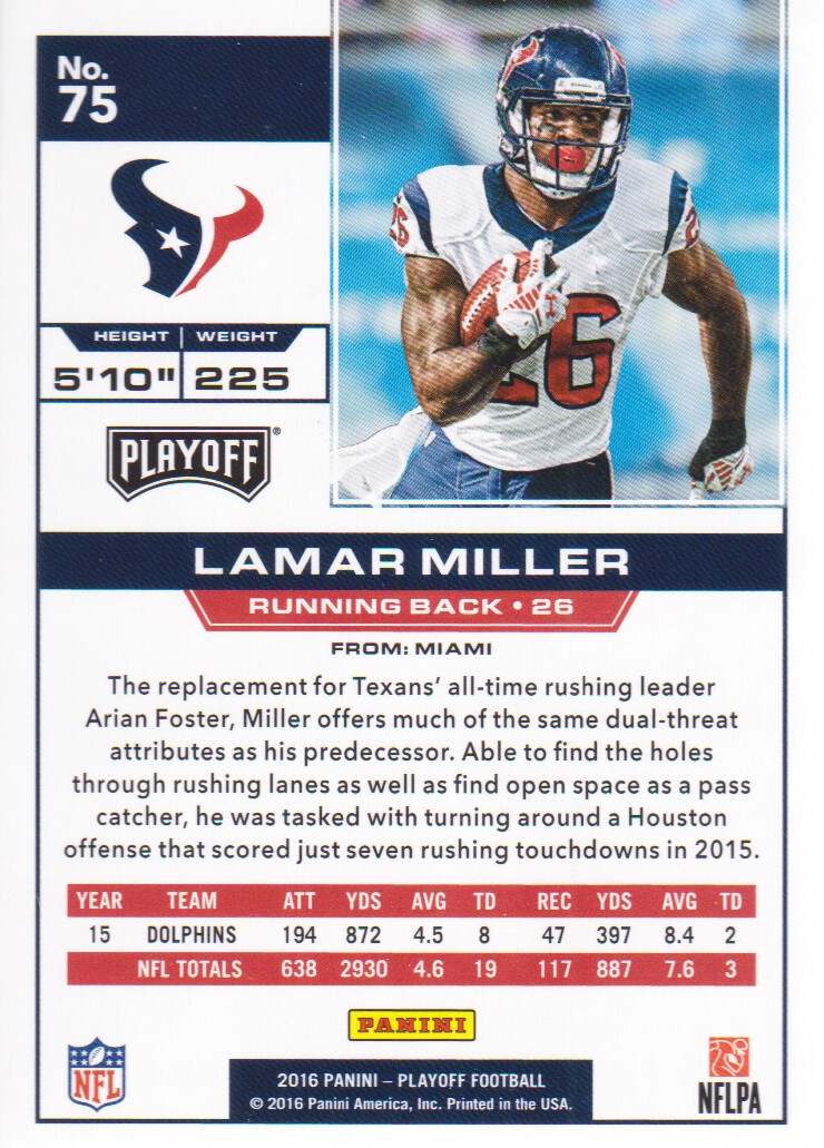2016 Playoff #75 Lamar Miller back image