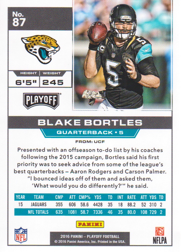 2016 Playoff #87 Blake Bortles back image