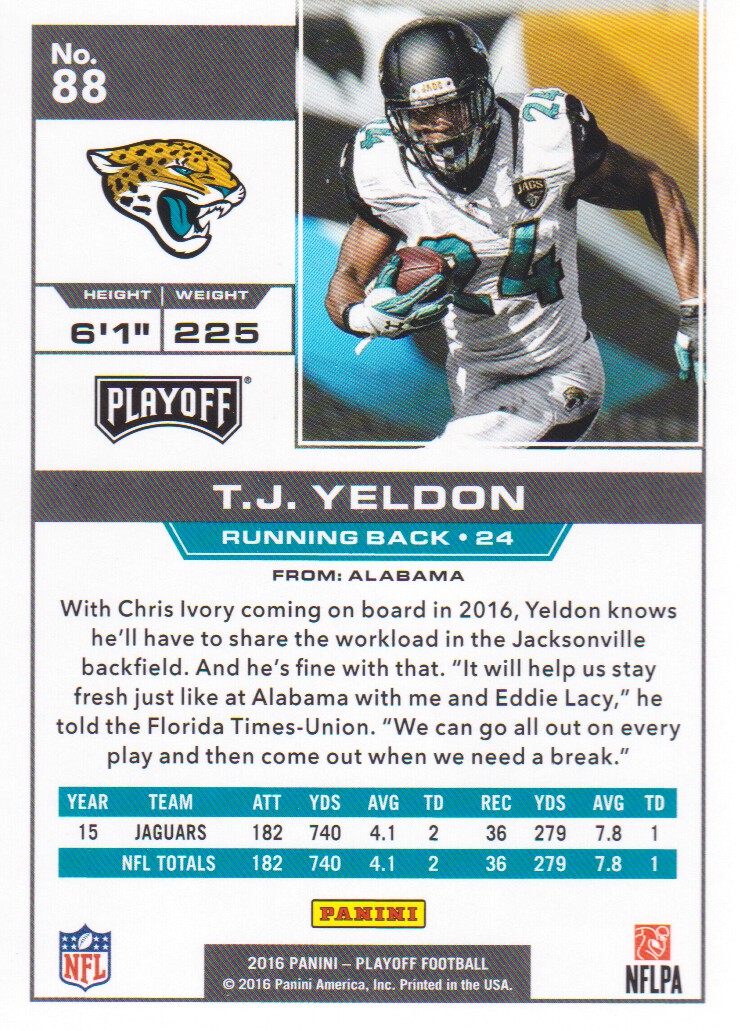 2016 Playoff #88 T.J. Yeldon back image