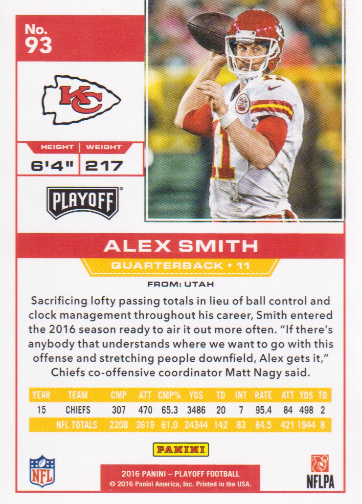2016 Playoff #93 Alex Smith back image