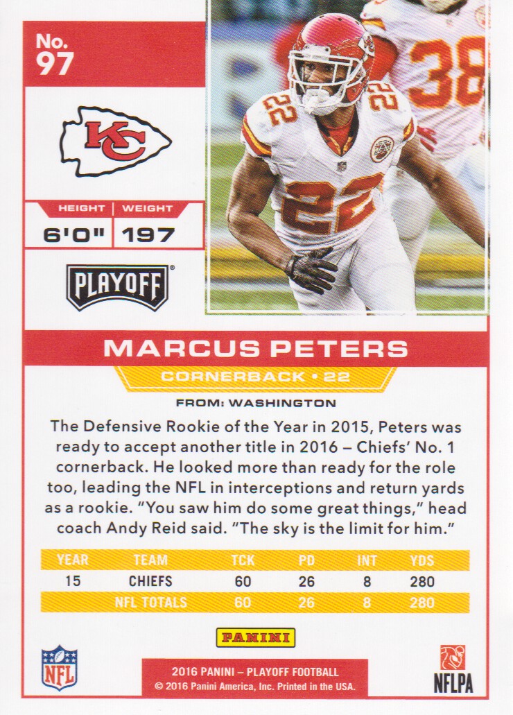 2016 Playoff #97 Marcus Peters back image