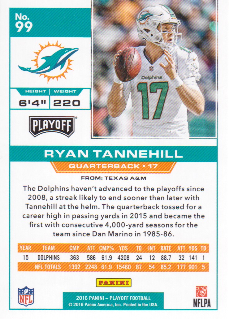 2016 Playoff #99 Ryan Tannehill back image
