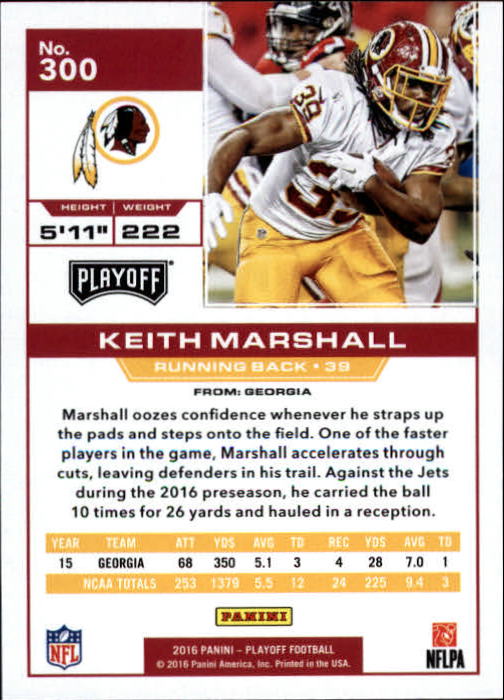 2016 Playoff #300 Keith Marshall RC back image