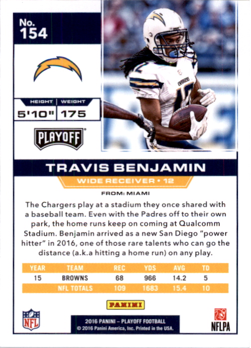 2016 Playoff 1st Down #154 Travis Benjamin back image