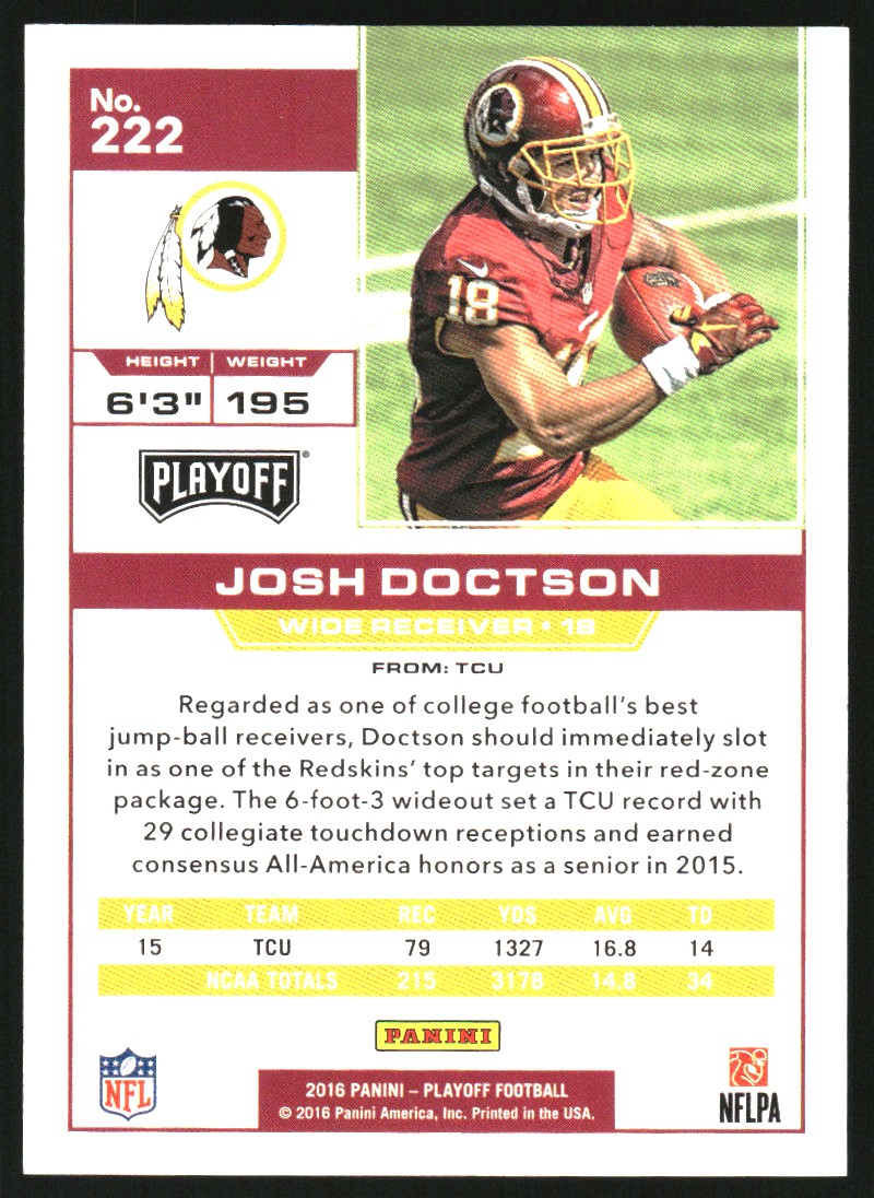 2016 Playoff 2nd Down #222 Josh Doctson back image