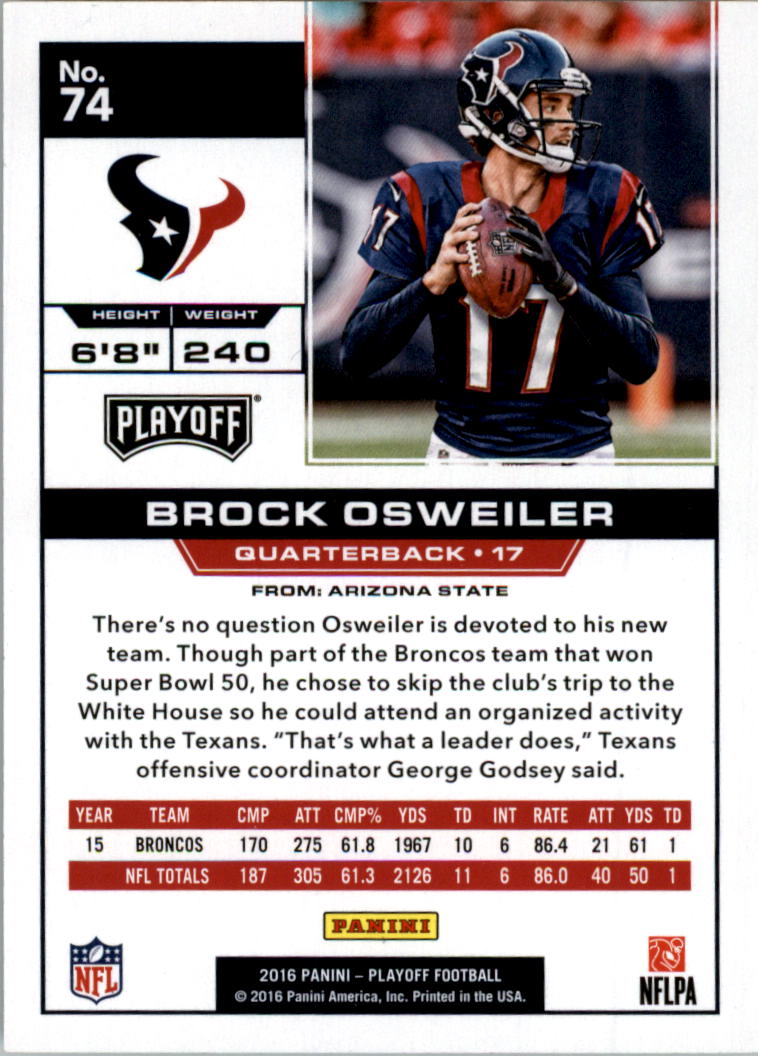 2016 Playoff 3rd Down #74 Brock Osweiler back image