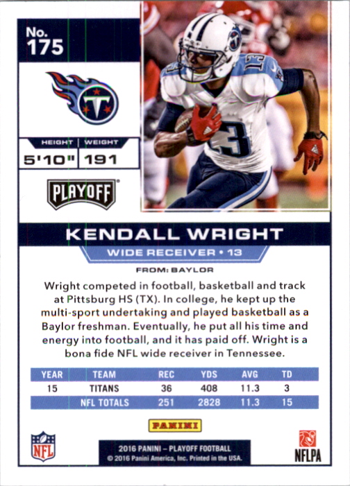 2016 Playoff 3rd Down #175 Kendall Wright back image