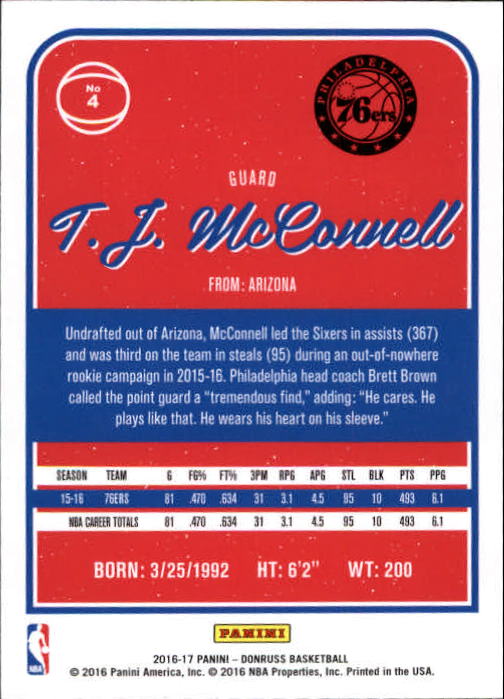 2016-17 Donruss #4 T.J. McConnell back image