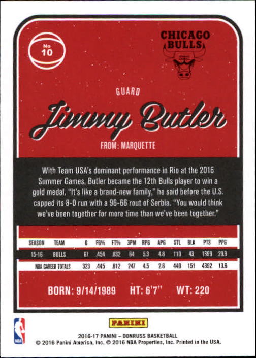 2016-17 Donruss #10 Jimmy Butler back image
