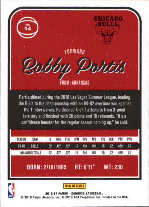 2016-17 Donruss #14 Bobby Portis back image