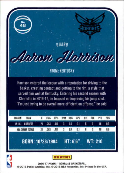 2016-17 Donruss #48 Aaron Harrison back image