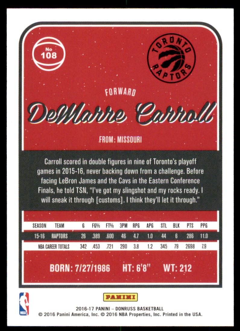 2016-17 Donruss Holo Red Laser #108 DeMarre Carroll back image