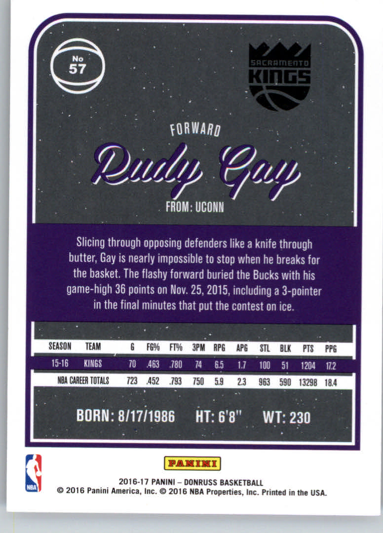 2016-17 Donruss Press Proofs Purple #57 Rudy Gay back image
