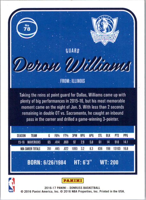 2016-17 Donruss Press Proofs Purple #78 Deron Williams back image