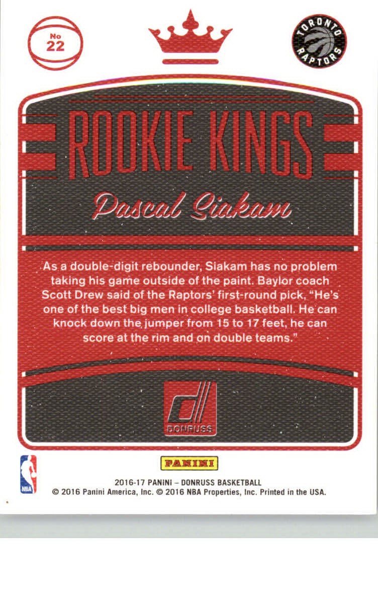 2016-17 Donruss Rookie Kings #22 Pascal Siakam back image