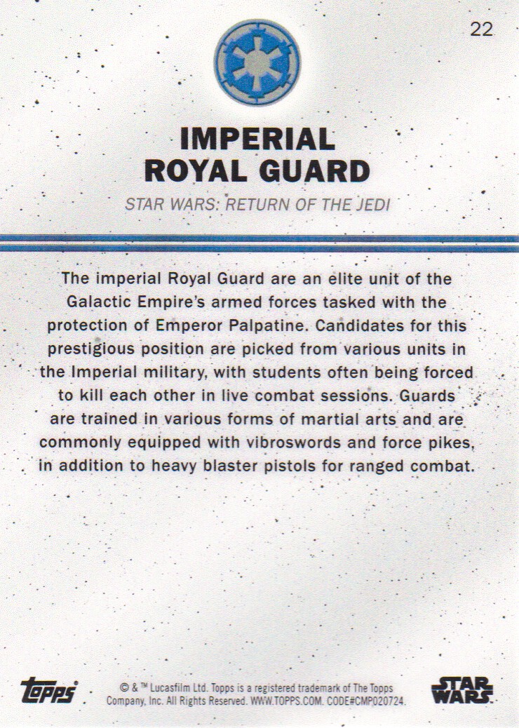 2016 Topps Star Wars Card Trader #22 Imperial Royal Guard back image