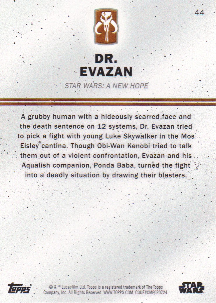 2016 Topps Star Wars Card Trader #44 Dr. Evazan back image