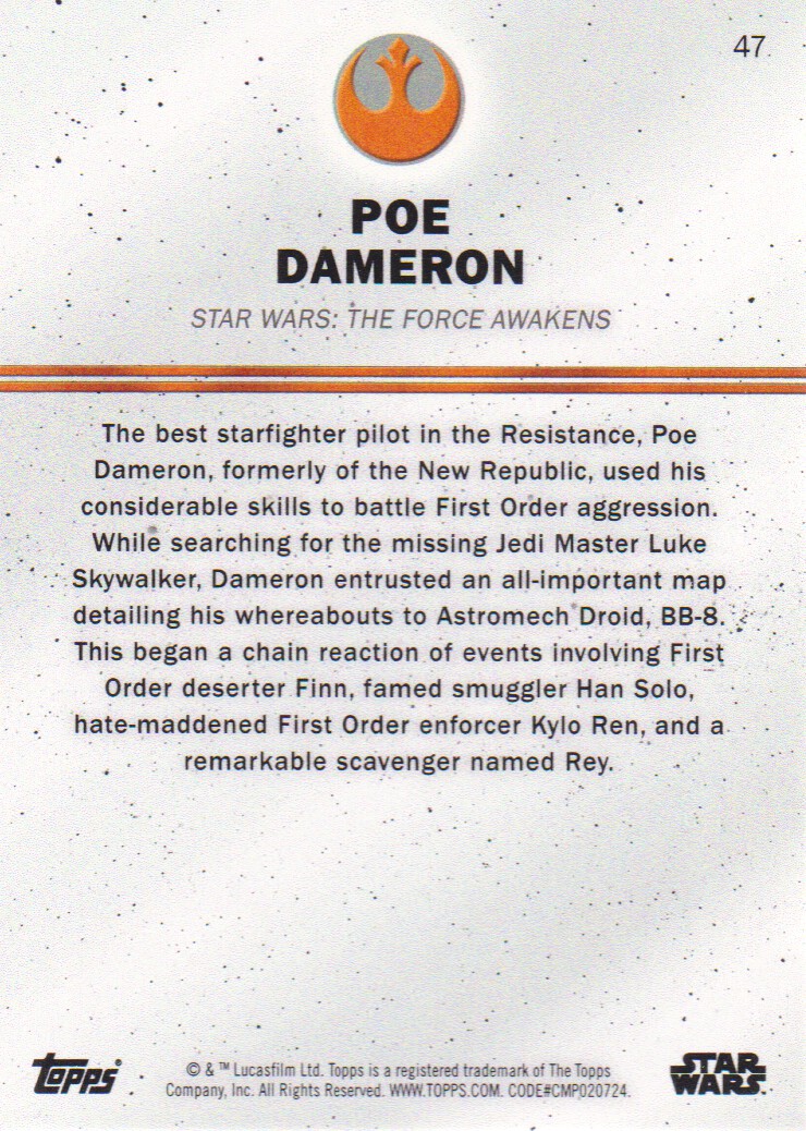 2016 Topps Star Wars Card Trader #47 Poe Dameron back image