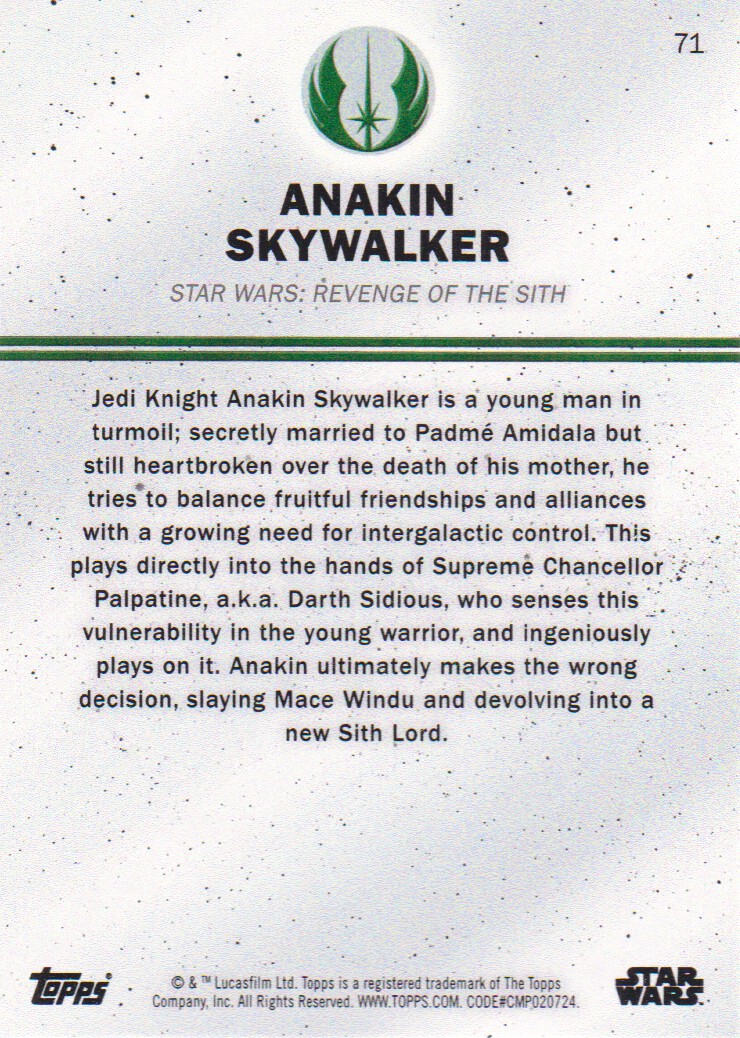 2016 Topps Star Wars Card Trader #71 Anakin Skywalker back image