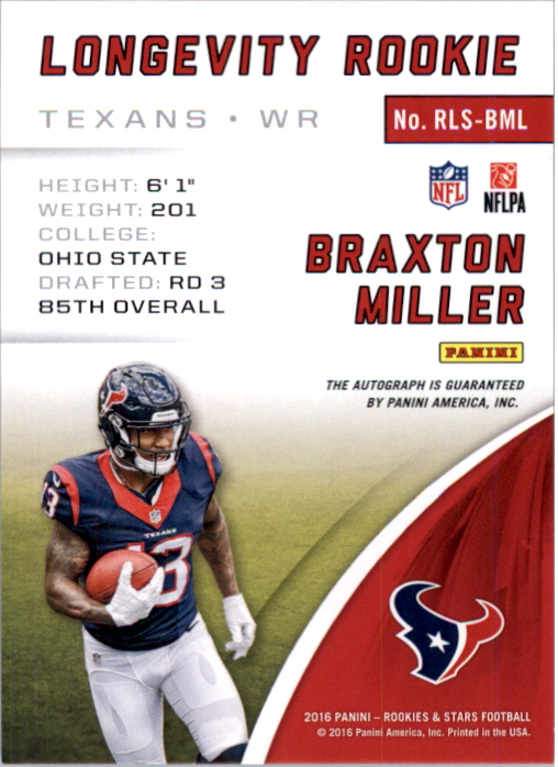 2016 Rookies and Stars Rookie Longevity Signatures Green #71 Braxton Miller back image
