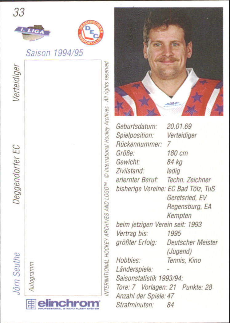 1994-95 German First League #33 Jorn Seuthe back image